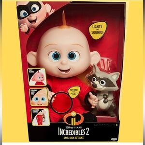 PIXAR THE INCREDIBLES 2 Jack-Jack Plush Doll lights and sounds Raccoon Toy NEW